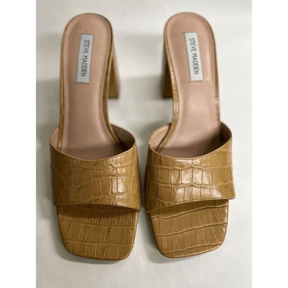 Steve Madden Women's Alaya Slip-On Block-Heel Mule Sandals - Tan 11M - Picture 2 of 8
